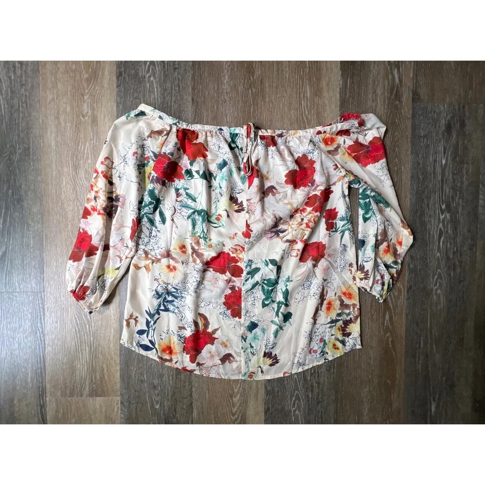 Hayden Los Angeles Blouse Womens Medium Cream Floral Off Shoulder Halter Tie - Picture 6 of 8